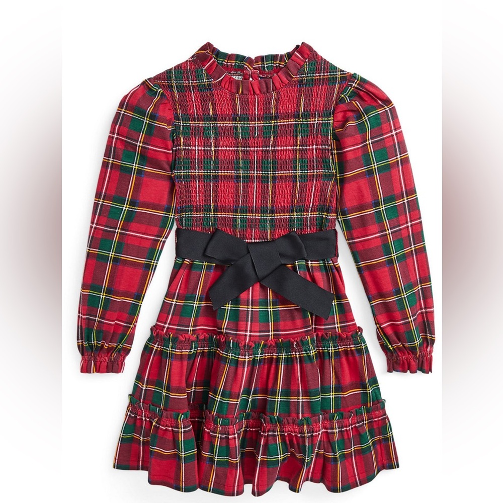 Polo Toddler and Little Girls Plaid Smocked Cotton Jersey Dress with panties